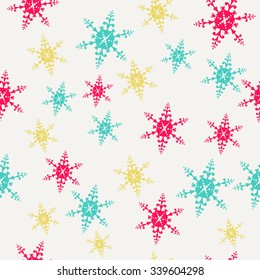 Simple and seamless background, multi-colored snowflakes