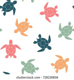 Simple seamless background with a silhouette of a turtle on a white background. Vector illustration.