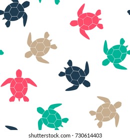 Simple seamless background with a silhouette of a turtle on a white background. Vector illustration.