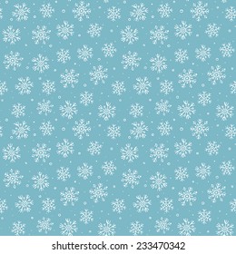 Simple seamless blue background with snowflakes. Can be used for wallpaper, pattern fills, textile, web page background, surface textures. Vector illustration. 