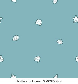 Simple seamless blue pattern with seashells