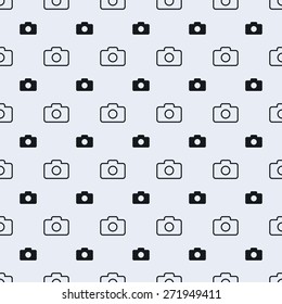 Simple seamless camera icon and outline vector pattern. Main icon elements only, no ornament. Suitable for web and printing