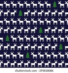 Simple seamless Christmas pattern - deers, xmas trees. Happy New Year background. Vector design for winter holidays. Cute winter illustration. 