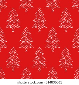 Sencillo patrón de Navidad sin fisuras - árboles de Navidad con fondo rojo.Feliz Año Nuevo. Diseño vectorial de vacaciones de invierno para textiles, papel pintado, tela, papel pintado.