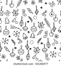 Simple seamless Christmas pattern.Black and white colors. Endless texture for festive design, announcements, postcards, posters.