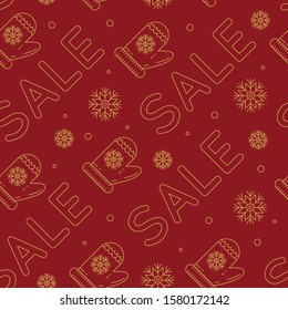 Simple seamless christmas sale pattern vector illustrations. white outlines on red background