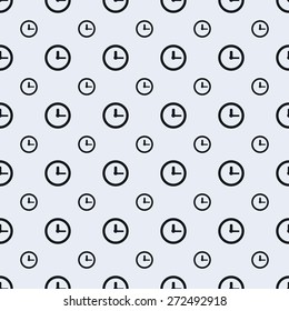 Simple seamless clock icon and outline vector pattern. Main icon elements only, no ornament. Suitable for web and printing
