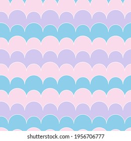Simple seamless colorful pattern with fish scales. Endless background with stripes-waves. Backdrop created from semicircles, wallpaper for your design.Vector illustration.
