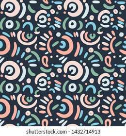 Simple seamless doodle art funny pattern. Repetition surface design template. Wrap pastel paper decoration. Geometric Fabrics art colorful.