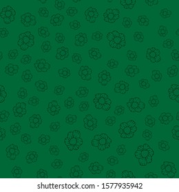 simple Seamless doodle floral pattern. Black line on green background