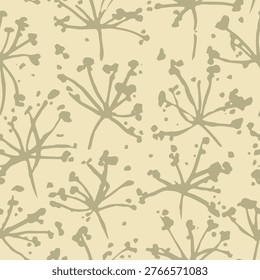 
Simple seamless floral brush drawn vector pattern in greenish yellow tones.