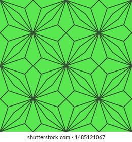 Simple seamless floral linear fabric pattern on a green background.