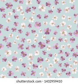 Simple seamless floral pattern with bright colorful small flowers of dog roses. Trendy millefleurs. Elegant template for fashion prints.