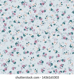 Simple seamless floral pattern with bright colorful small flowers of dog roses. Trendy millefleurs. Elegant template for fashion prints.
