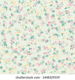 Simple seamless floral pattern with bright colorful small flowers of dog roses. Trendy millefleurs. Elegant template for fashion prints.