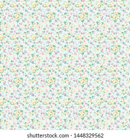 Simple seamless floral pattern with bright colorful small flowers of dog roses. Trendy millefleurs. Elegant template for fashion prints.