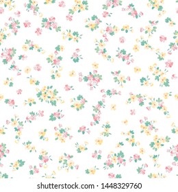 Simple seamless floral pattern with bright colorful small flowers of dog roses. Trendy millefleurs. Elegant template for fashion prints.