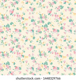 Simple seamless floral pattern with bright colorful small flowers of dog roses. Trendy millefleurs. Elegant template for fashion prints.