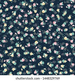 Simple seamless floral pattern with bright colorful small flowers of dog roses. Trendy millefleurs. Elegant template for fashion prints.