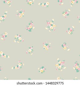 Simple seamless floral pattern with bright colorful small flowers of dog roses. Trendy millefleurs. Elegant template for fashion prints.