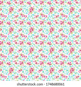 Simple seamless floral pattern with bright colorful small flowers of dog roses. Trendy millefleurs. Elegant template for fashion prints.