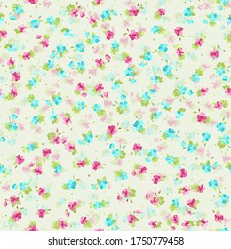Simple seamless floral pattern with bright colorful small flowers of dog roses. Trendy millefleurs. Elegant template for fashion prints.