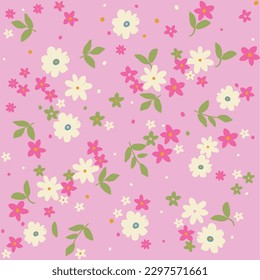 Simple, seamless floral print spaced out conversational pattern, blooming, ditsy, random, fading doodle flowers, stems and petals clusters for clothing, textile, tshirt, kids, girls women, wrapping,