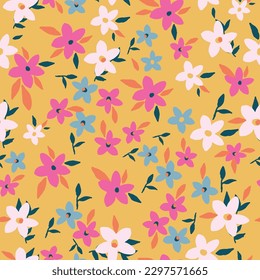 Simple, seamless floral print spaced out conversational pattern, blooming, ditsy, random, fading doodle flowers, stems and petals clusters for clothing, textile, tshirt, kids, girls women, wrapping,