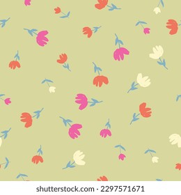 Simple, seamless floral print spaced out conversational pattern, blooming, ditsy, random, fading doodle flowers, stems and petals clusters for clothing, textile, tshirt, kids, girls women, wrapping,