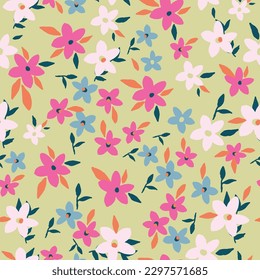 Simple, seamless floral print spaced out conversational pattern, blooming, ditsy, random, fading doodle flowers, stems and petals clusters for clothing, textile, tshirt, kids, girls women, wrapping,