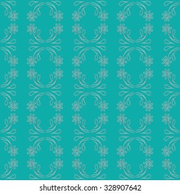Simple Seamless Floral Textured Pattern on the Turquoise Background