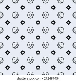 Simple seamless gear icon and outline vector pattern. Main icon elements only, no ornament. Suitable for web and printing