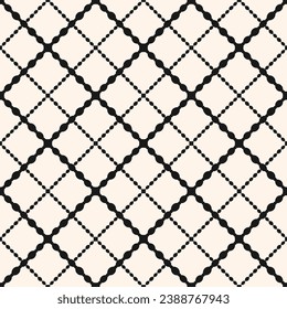 Simple seamless geometric lattice pattern design. Abstract black and white background with diagonal lines, grid, mesh texture. Minimal vector ornament. Repeat geo design for decor, print, embossing