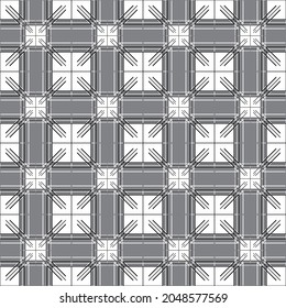 Simple seamless geometric pattern. Checkered print with white and black lines, gray background. A great idea for decorating printed materials, fabrics, interior design, internet projects and more.