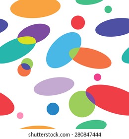 Simple seamless geometric pattern, multicolor ellipses and circles intersecting each other on white background. EPS 10 vector illustration, no transparency