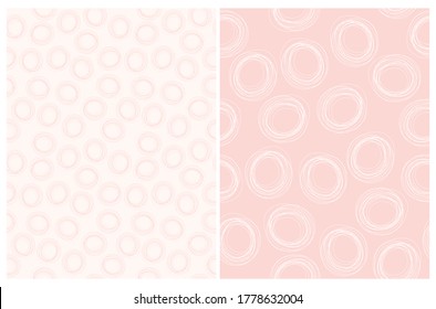 Simple Seamless Geometric Vector Patterns. White Free Hand Circles Isolated on a Light Pink Background. Pink Round Shape Scribbles on a Off-White. Simple Abstract Doodle Vector Print.