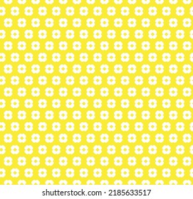 Simple seamless graphic print with white daisies on a yellow background