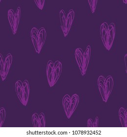 Simple seamless hand drawn pattern with sketch hearts. Vector illustrations in doodle style.