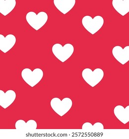 Simple seamless heart pattern in flat style. Red and white. Suitable for gift wrapping or Valentine's Day greeting card.