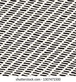 Patrón de Vector geométrico de tinta sin costuras simple. Fondo de pinceladas inclinadas blanco y negro monocromo. Dibuja a mano líneas diagonales de guion.