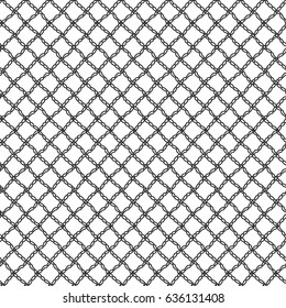 Simple seamless lace mesh of the loops. Black repeating pattern on a white background. Vector illustration