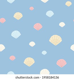 Simple seamless marine pattern with seashells. Great for fabric, textile. Vector Illustration