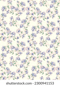 Simple seamless medieval pattern of hand drawn gouache flowers, abstract colorful background.