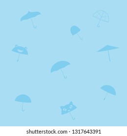 Simple seamless monochrome umbrella pattern. Set of open umbrellas.