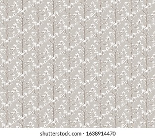 Simple seamless nature pattern with branch and flowers. Pastel colours, vintage retro style. Print for textile, fabrics, interior, wallpaper, baby room. 