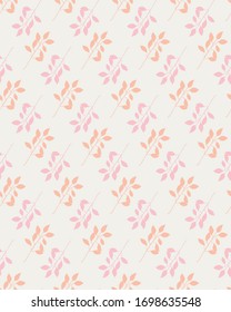 Simple seamless nature pattern with leaf branch. Botanical minimalism.Pastel colours, vintage retro illustration. Repeated background print for textile, fabrics, interior, wallpaper, baby room. Vector