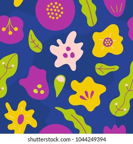Simple seamless pattern with abstract hand drawn flowers. Vector illustration floral in style for textile, paper, design, prints, decor, art, fabric, gift wrap.