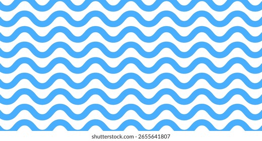 Simple seamless pattern with abstract ocean waves in blue tones on white background. Ideal for kids decor, summer textiles, marine designs, and beach-themed products