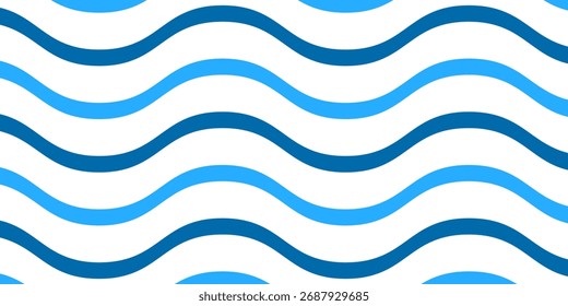 Simple seamless pattern with abstract ocean waves in blue tones on white background. Ideal for kids decor, summer textiles, marine designs, and beach-themed products