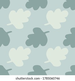 Simple seamless pattern with abstract tree leaves. Stylized floral artwork with blue background and grey tones elements. For wallpaper, wrapping paper, textile print, fabric. Vector illustration.